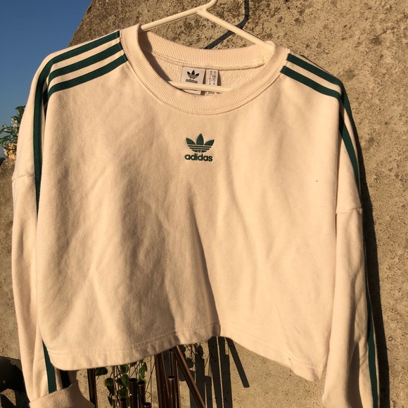 White Adidas Cropped Long sleeve crewneck - Picture 1 of 2